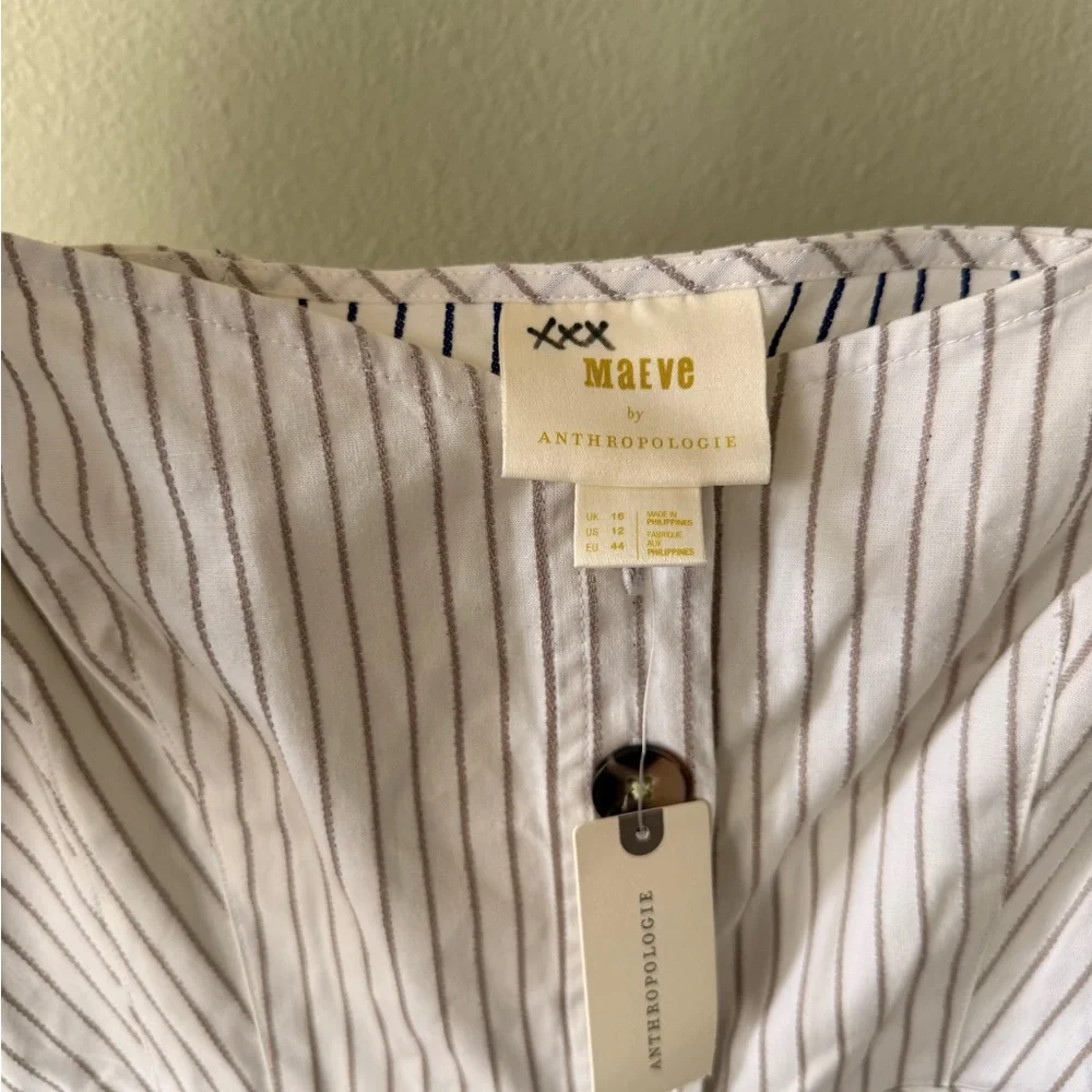 NWT Anthropologie White Striped Button-Up Corset Blouse